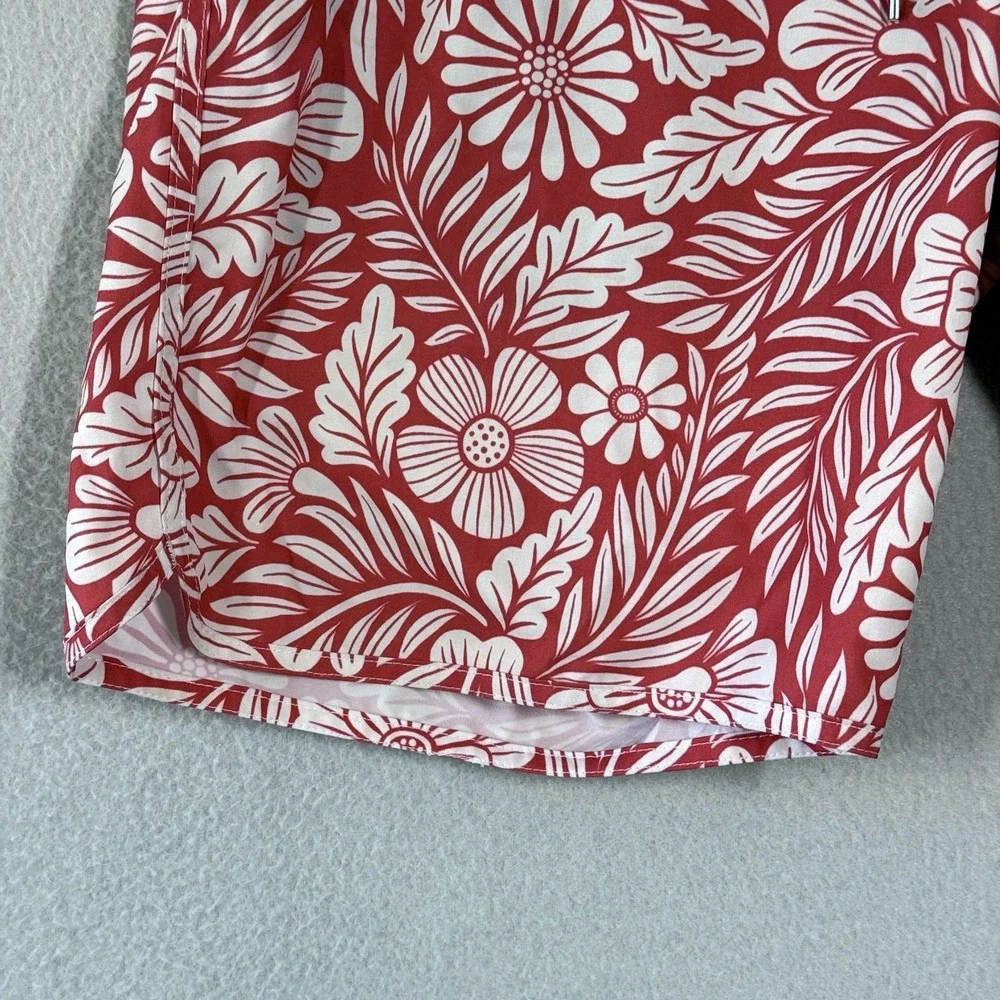 Fair Harbor Swim Trunks Men Medium Anchor Red Hawaiian Floral Lined Board Shorts